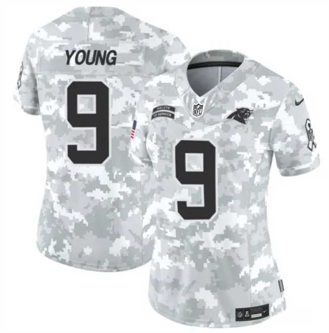 Women%27s Carolina Panthers #9 Bryce Young 2024 F.U.S.E Arctic Camo Salute To Service Limited Stitched Jersey Dzhi